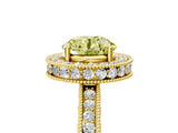 Yellow gold Fancy Yellow Round Cut Diamond Milgrain Halo Engagement Ring with Round Pavé Band and Prong Setting_17