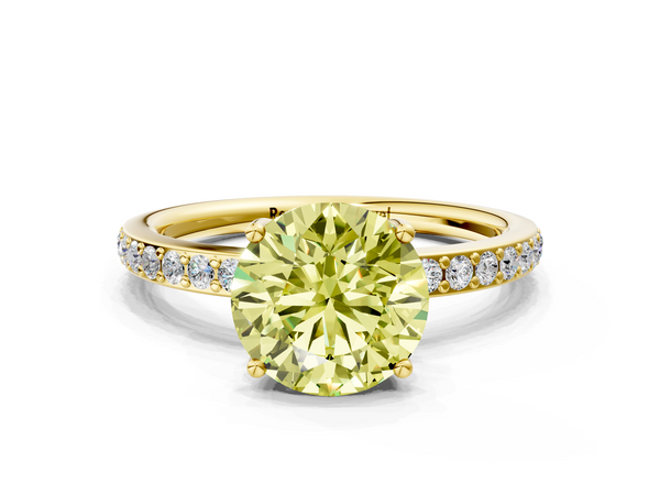 Yellow gold Fancy Yellow Round  Cut Diamond Pavé Band Ring with Four-Prong Setting