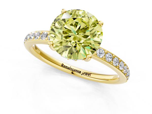 Yellow gold Fancy Yellow Round  Cut Diamond Pavé Band Ring with Four-Prong Setting