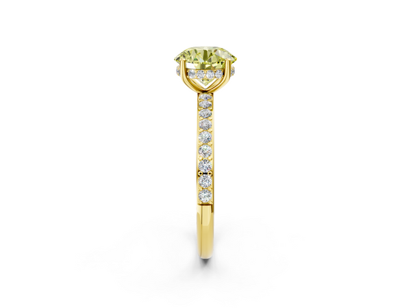 Yellow gold Fancy Yellow Round  Cut Diamond Pavé Band Ring with Four-Prong Setting