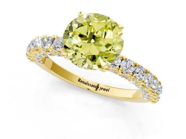 Yellow gold Fancy Yellow Round Cut Diamond Pavé Band Solitaire Ring with Prong Setting