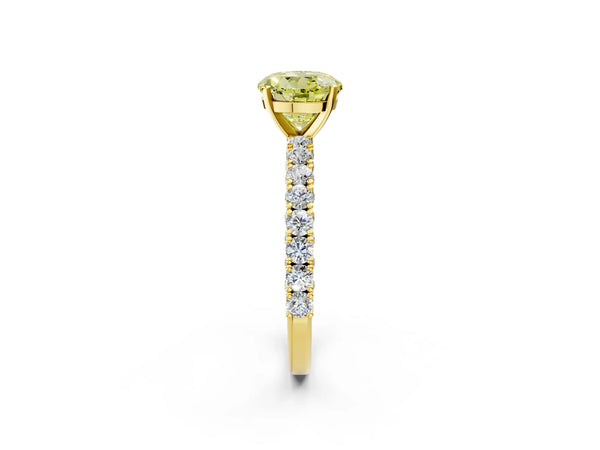 Yellow gold Fancy Yellow Round Cut Diamond Pavé Band Solitaire Ring with Prong Setting