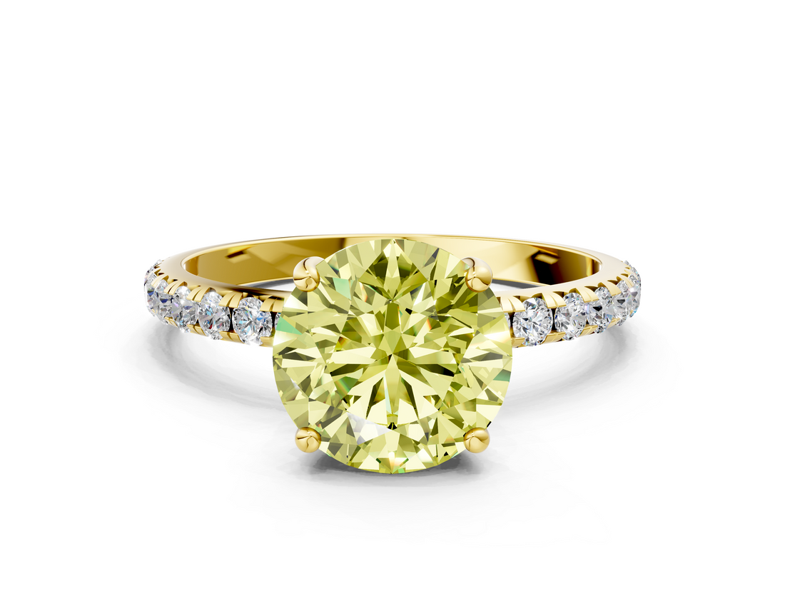 Yellow gold Fancy Yellow Round  Cut Diamond Pavé Band Solitaire with Four-Prong Setting_3