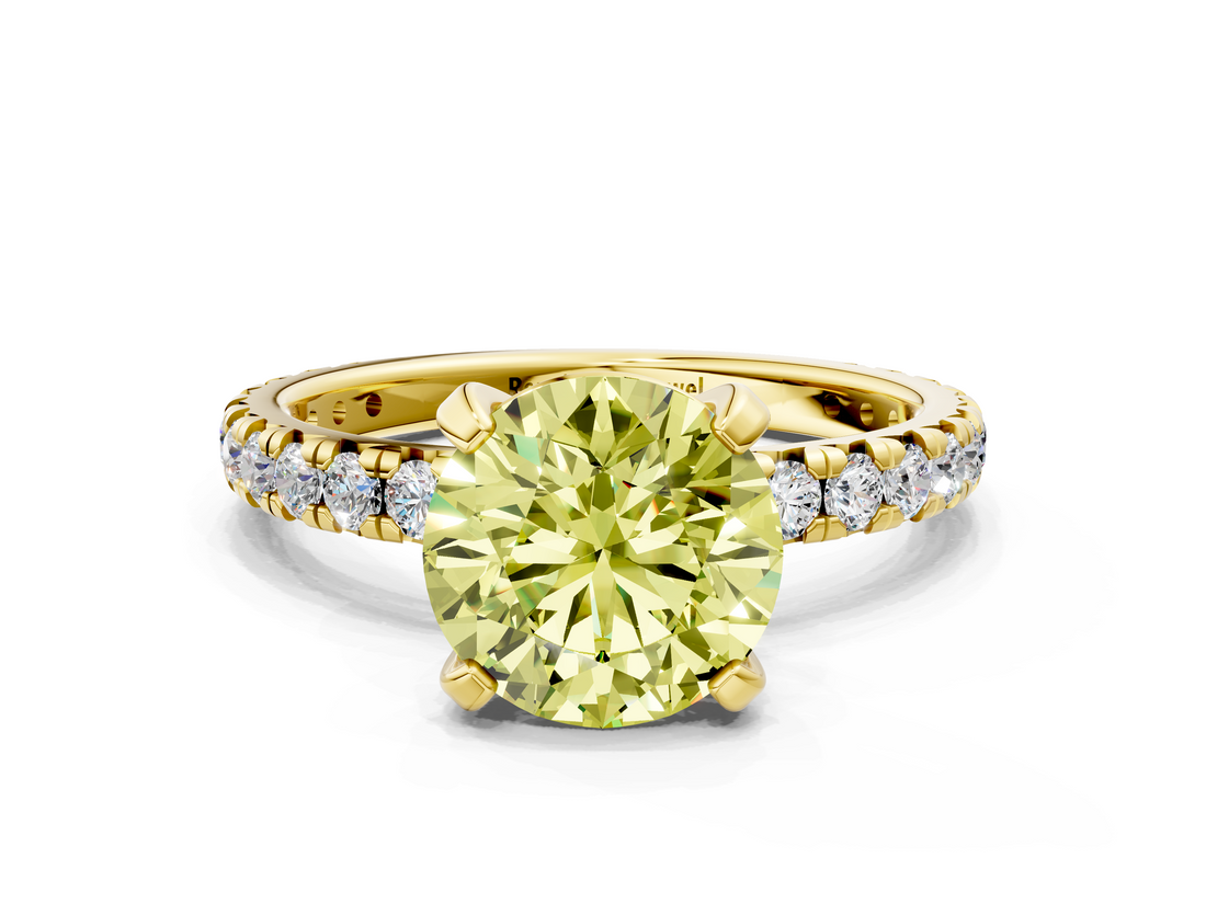 Yellow gold Fancy Yellow Round  Cut Diamond Pavé Band with Four-Prong Setting