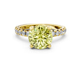 Yellow gold Fancy Yellow Round Cut Diamond Pavé Solitaire Ring with Round Band and Prong Setting_12