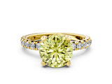 Yellow gold Fancy Yellow Round Cut Diamond Pavé Solitaire Ring with Round Band and Prong Setting_24