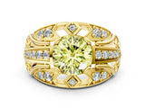 Yellow gold Fancy Yellow Round Cut Diamond Pave Art Deco Split Shank Ring with Four-Prong Setting
