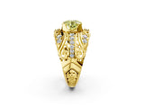 Yellow gold Fancy Yellow Round Cut Diamond Pave Art Deco Split Shank Ring with Four-Prong Setting_2