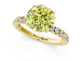 Yellow gold Fancy Yellow Round Cut Diamond Pave Band Solitaire Ring with Four-Prong Setting_19