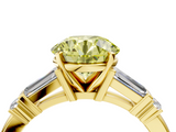 Yellow gold Fancy Yellow Round  Cut Diamond Ring with Baguette Side Stones, Channel Set Band, and Four-Prong Setting_4