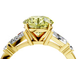 Yellow gold Fancy Yellow Round  Cut Diamond Ring with Baguette Side Stones, Channel Set Band, and Four-Prong Setting_40
