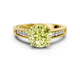 Yellow gold Fancy Yellow Round Cut Diamond Ring with Milgrain Pavé Band and Four-Prong Setting_20
