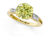Yellow gold Fancy Yellow Round  Cut Diamond Ring with Tapered Baguette Side Stones in Four-Prong Setting_1