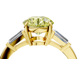Yellow gold Fancy Yellow Round  Cut Diamond Ring with Tapered Baguette Side Stones in Four-Prong Setting_4