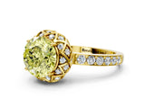 Yellow gold Fancy Yellow Round Cut Diamond Scalloped Halo Engagement Ring with Round Shared Prong Band_12