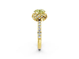 Yellow gold Fancy Yellow Round Cut Diamond Scalloped Halo Engagement Ring with Round Shared Prong Band_14