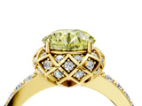 Yellow gold Fancy Yellow Round Cut Diamond Scalloped Halo Engagement Ring with Round Shared Prong Band_16