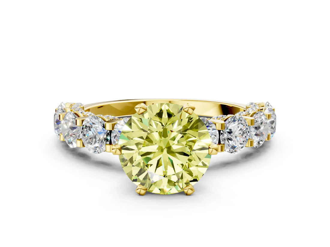 Yellow gold Fancy Yellow Round Cut Diamond Side Stone Engagement Ring with Four-Prong Setting_36