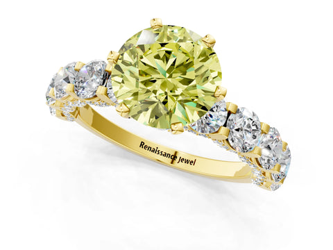 Yellow gold Fancy Yellow Round Cut Diamond Side Stone Engagement Ring with Four-Prong Setting_37