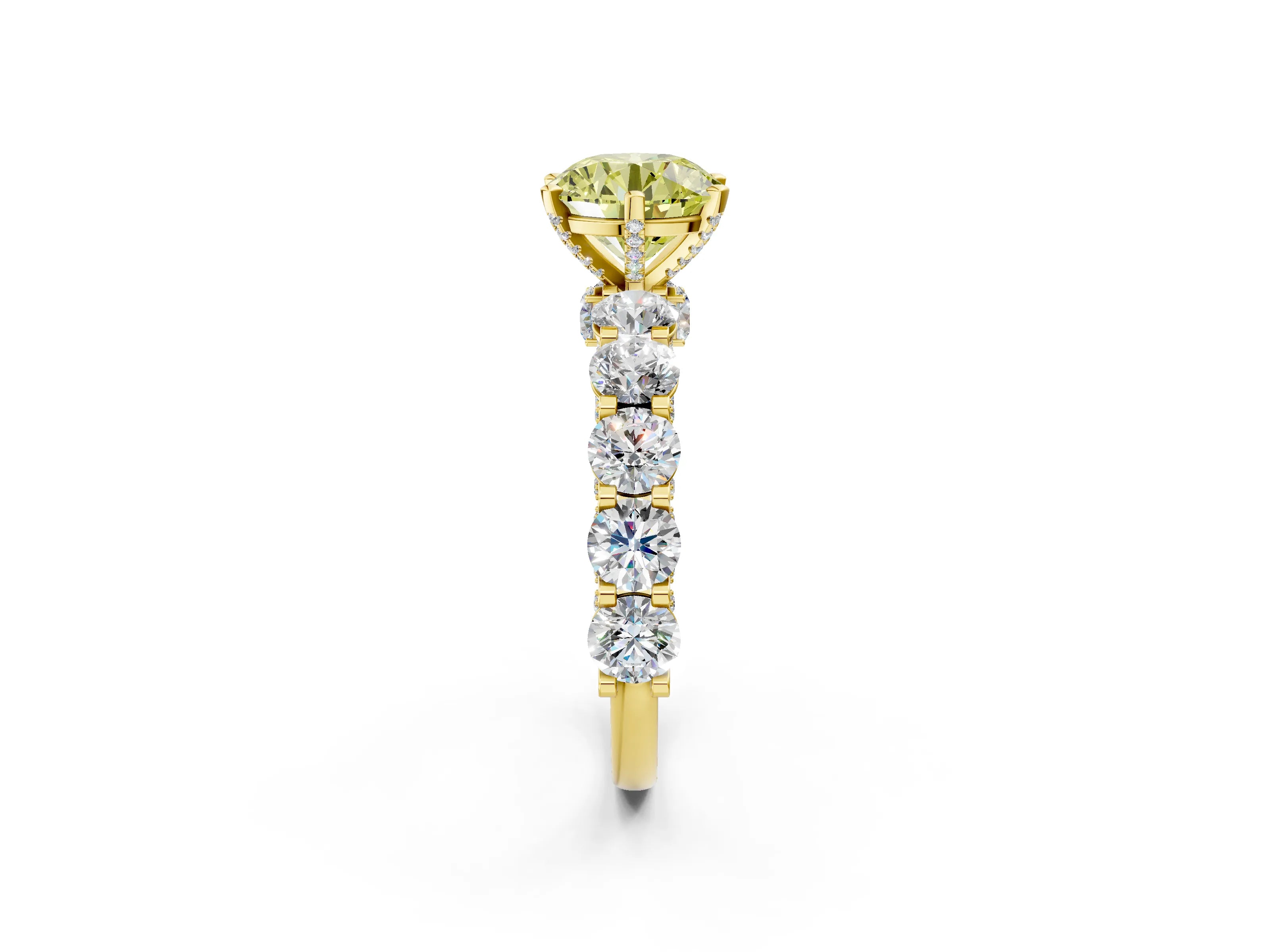 Yellow gold Fancy Yellow Round Cut Diamond Side Stone Engagement Ring with Four-Prong Setting_38