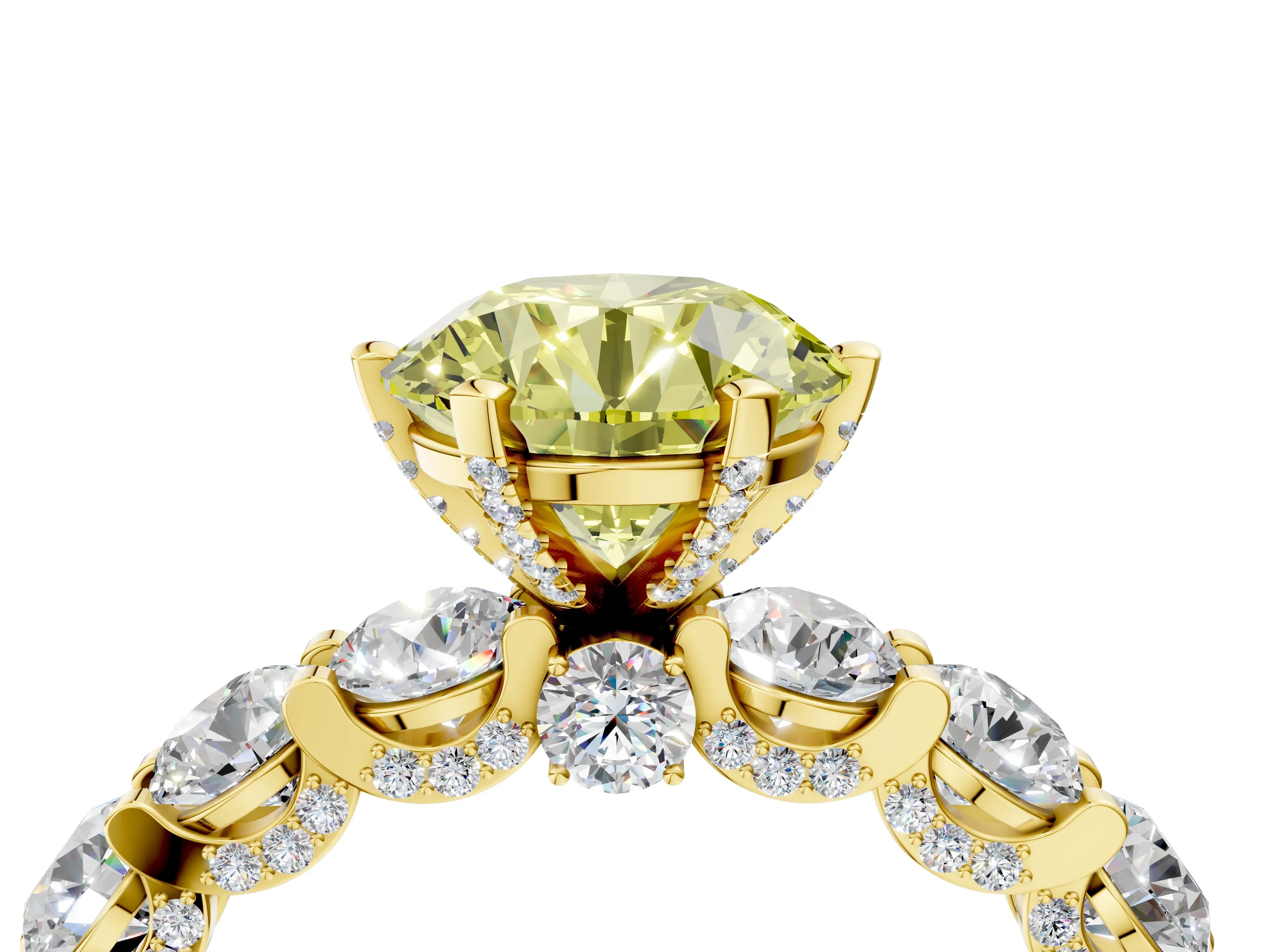 Yellow gold Fancy Yellow Round Cut Diamond Side Stone Engagement Ring with Four-Prong Setting_40