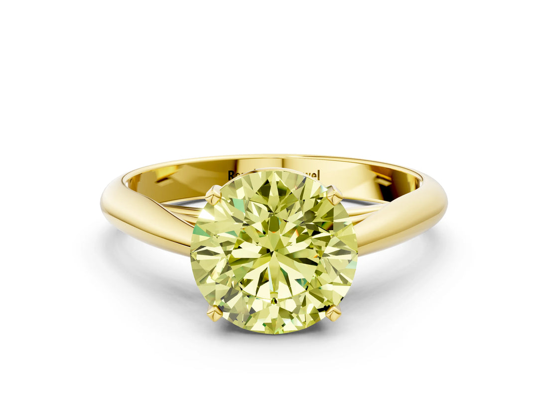 Yellow gold Fancy Yellow Round Cut Diamond Solitaire Engagement Ring with Cathedral Setting and Four-Prong Mount_36