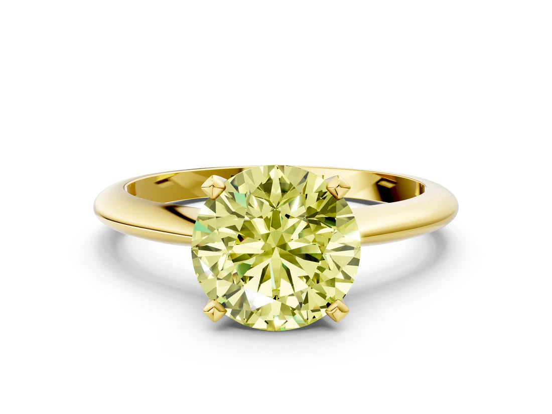 Yellow gold Fancy Yellow Round Cut Diamond Solitaire Engagement Ring with Classic Band and Four-Prong Setting_24
