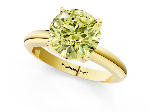Yellow gold Fancy Yellow Round Cut Diamond Solitaire Engagement Ring with Round Band and Four-Prong Setting