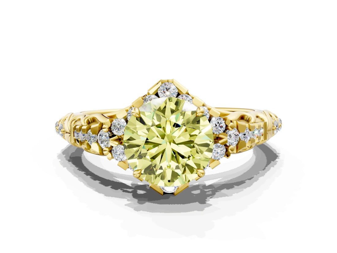 Yellow gold Fancy Yellow Round Cut Diamond Solitaire Ring with Hidden Halo and Pavé Band_27