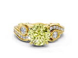 Yellow gold Fancy Yellow Round Cut Diamond Solitaire Ring with Milgrain Pavé Band and Four-Prong Setting_17