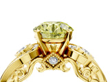 Yellow gold Fancy Yellow Round Cut Diamond Solitaire Ring with Milgrain Pavé Band and Four-Prong Setting_21