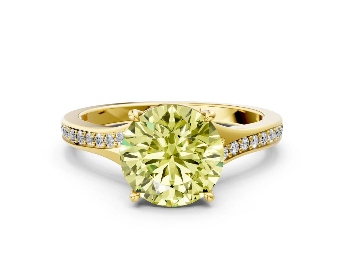 Yellow gold Fancy Yellow Round Cut Diamond Solitaire Ring with Pavé Band and Prong Setting_12