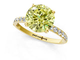 Yellow gold Fancy Yellow Round Cut Diamond Solitaire Ring with Pave Band and Four Prong Setting_23