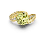 Yellow gold Fancy Yellow Round Cut Diamond Solitaire Ring with Prong Setting and Twisted Pavé Band