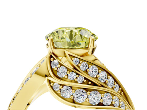 Yellow gold Fancy Yellow Round Cut Diamond Solitaire Ring with Prong Setting and Twisted Pavé Band_4