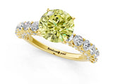 Yellow gold Fancy Yellow Round Cut Diamond Solitaire Ring with Shared Prong Pavé Band and Four-Prong Setting_35