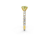Yellow gold Fancy Yellow Round Cut Diamond Solitaire Ring with Shared Prong Pavé Band and Four-Prong Setting_36