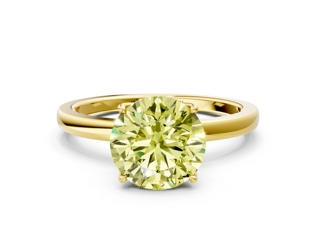 Yellow gold Fancy Yellow Round Cut Diamond Solitaire Ring with Thin Band and Prong Setting_12