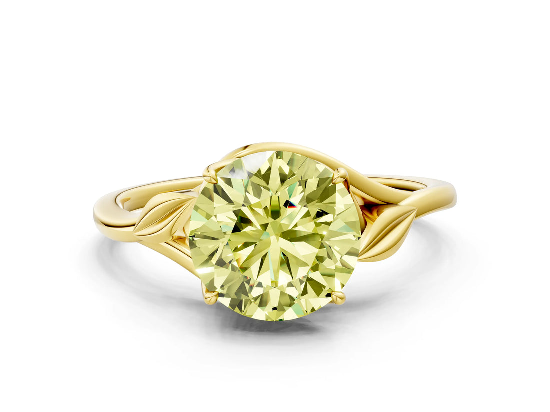 Yellow gold Fancy Yellow Round Cut Diamond Solitaire Ring with Twist Band and Four-Prong Setting_34