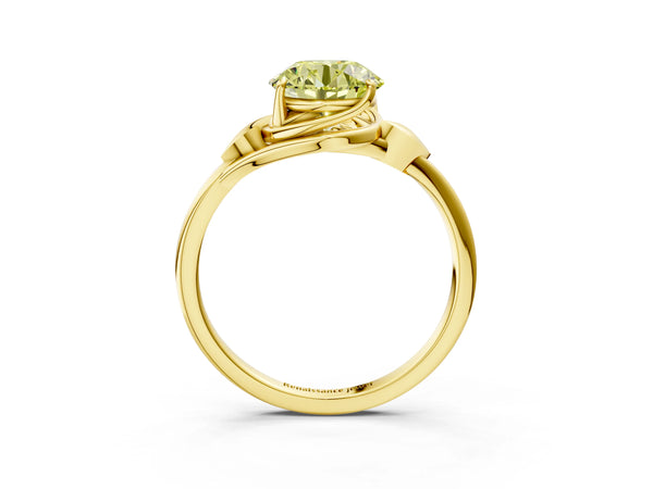 Yellow Gold Round Leaf Bypass Solitaire Engagement Ring Setting for Fancy Yellow Center