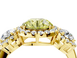 Yellow gold Fancy Yellow Round Cut Diamond Three-Stone Halo Ring with Prong Setting and Pavé Accents_4