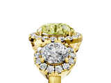 Yellow gold Fancy Yellow Round Cut Diamond Three-Stone Halo Ring with Prong Setting and Pavé Accents_5