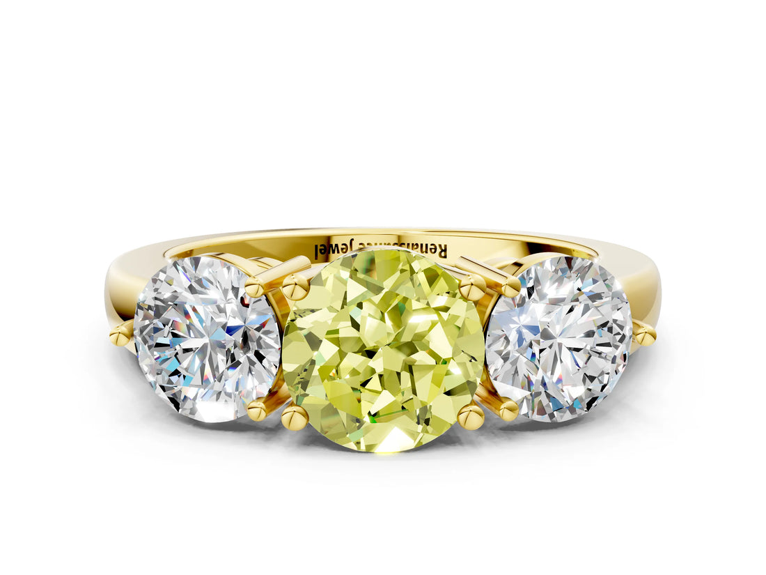 Yellow gold Fancy Yellow Round Cut Diamond Three-Stone Ring with Prong Setting and Classic Band_51