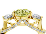 Yellow gold Fancy Yellow Round Cut Diamond Three-Stone Ring with Prong Setting and Pavé Band_4