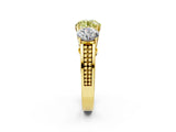 Yellow gold Fancy Yellow Round Cut Diamond Three-Stone Ring with Prong Setting and Textured Band_2