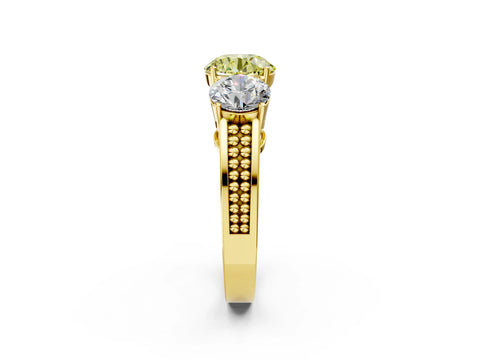 Yellow gold Fancy Yellow Round Cut Diamond Three-Stone Ring with Prong Setting and Textured Band_2