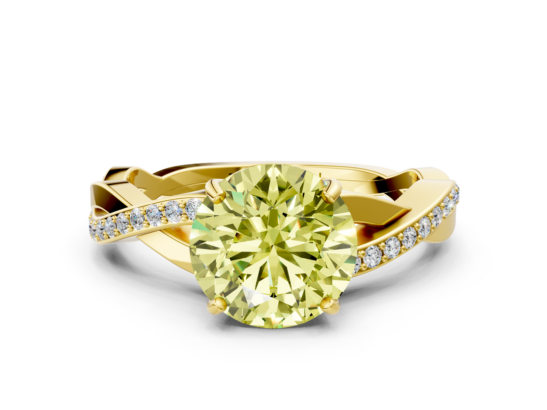 Yellow gold Fancy Yellow Round  Cut Diamond Twisted Band Engagement Ring with Prong Setting_3