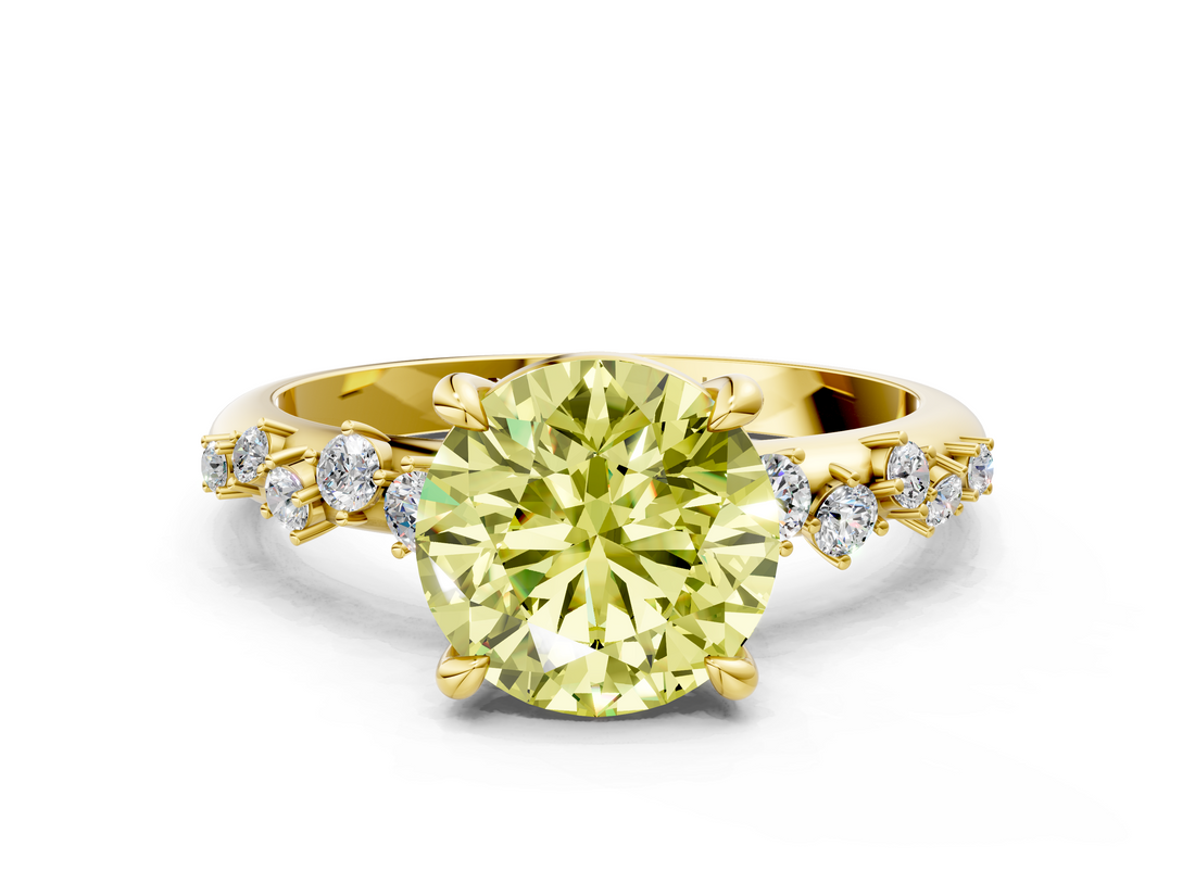 Yellow gold Fancy Yellow Round  Cut Diamond Vine Band with Four-Prong Setting