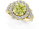 Yellow gold Fancy Yellow Round  Cut Double Halo Diamond Engagement Ring with Pave Band and Four-Prong Setting 1