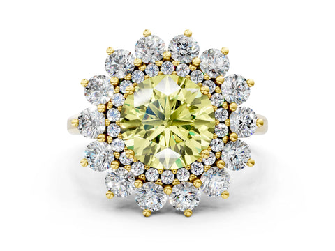 Yellow gold Fancy Yellow Round Cut Halo Cluster Diamond Ring with Pave Band and Four-Prong Setting_12